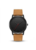 Minimalist Black Dial Watch Brown Leather