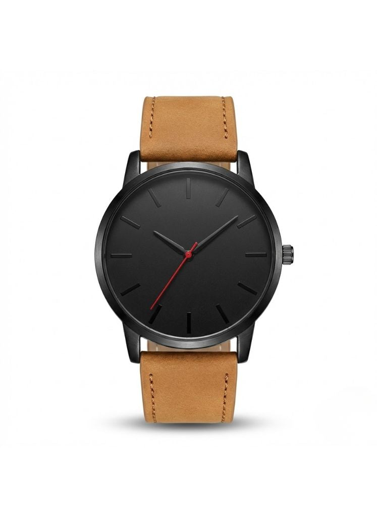 Minimalist Black Dial Watch Brown Leather
